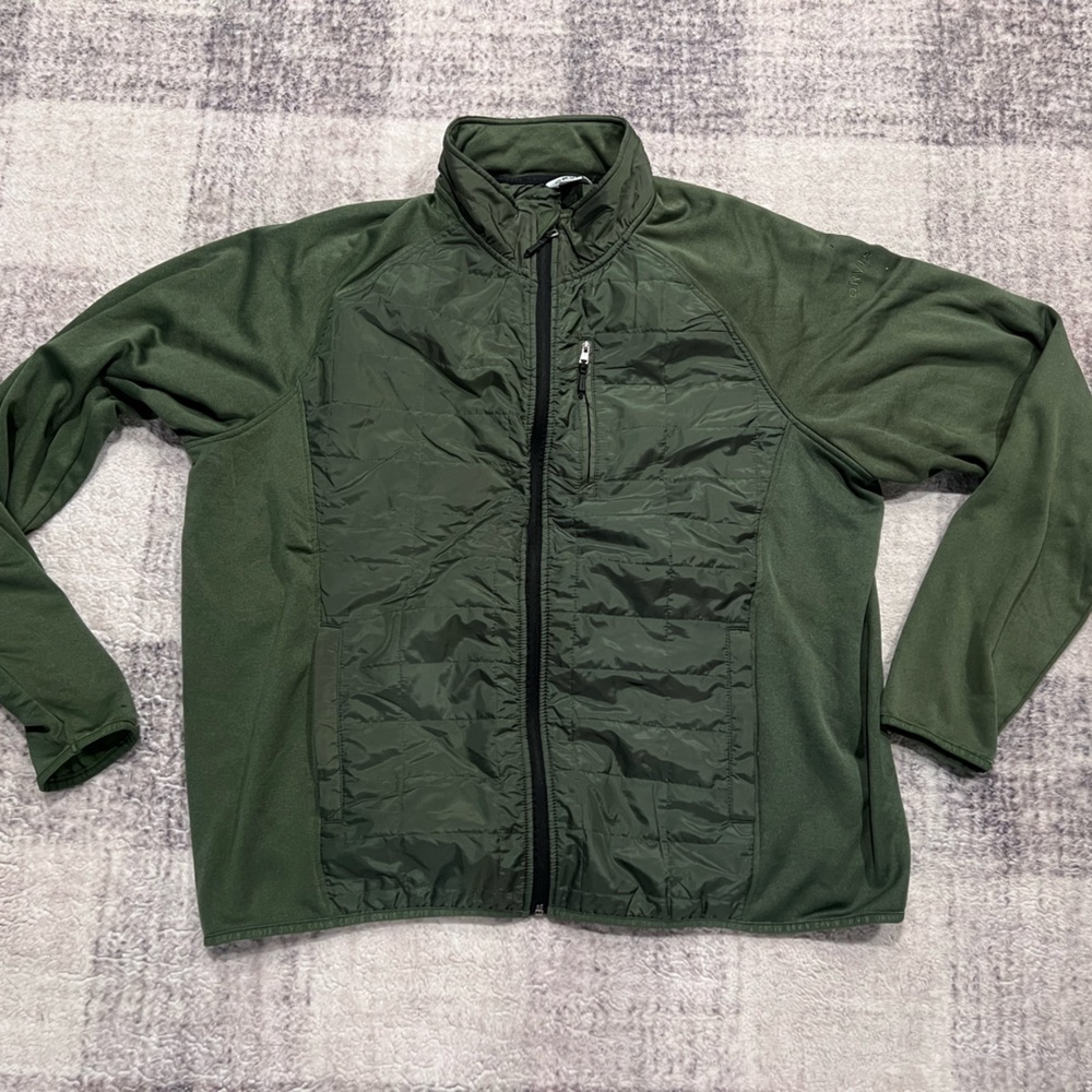 Men’s Orvis Olive Sweater Fleece Puffer Jacket XXL